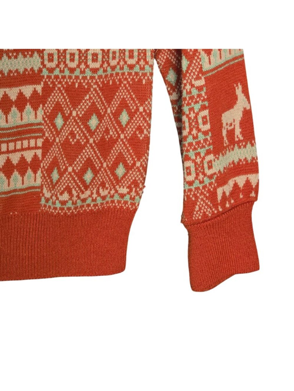 Vintage 70s Orlon Wintuk Fair Isle Donkey Knit Sweater Rust Orange Medium - Picture 3 of 9